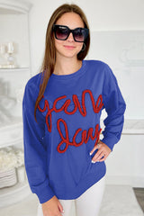 Dark Blue Tinsel Game Day Drop Shoulder Graphic Sweatshirt Sweatshirts & Hoodies JT's Designer Fashion