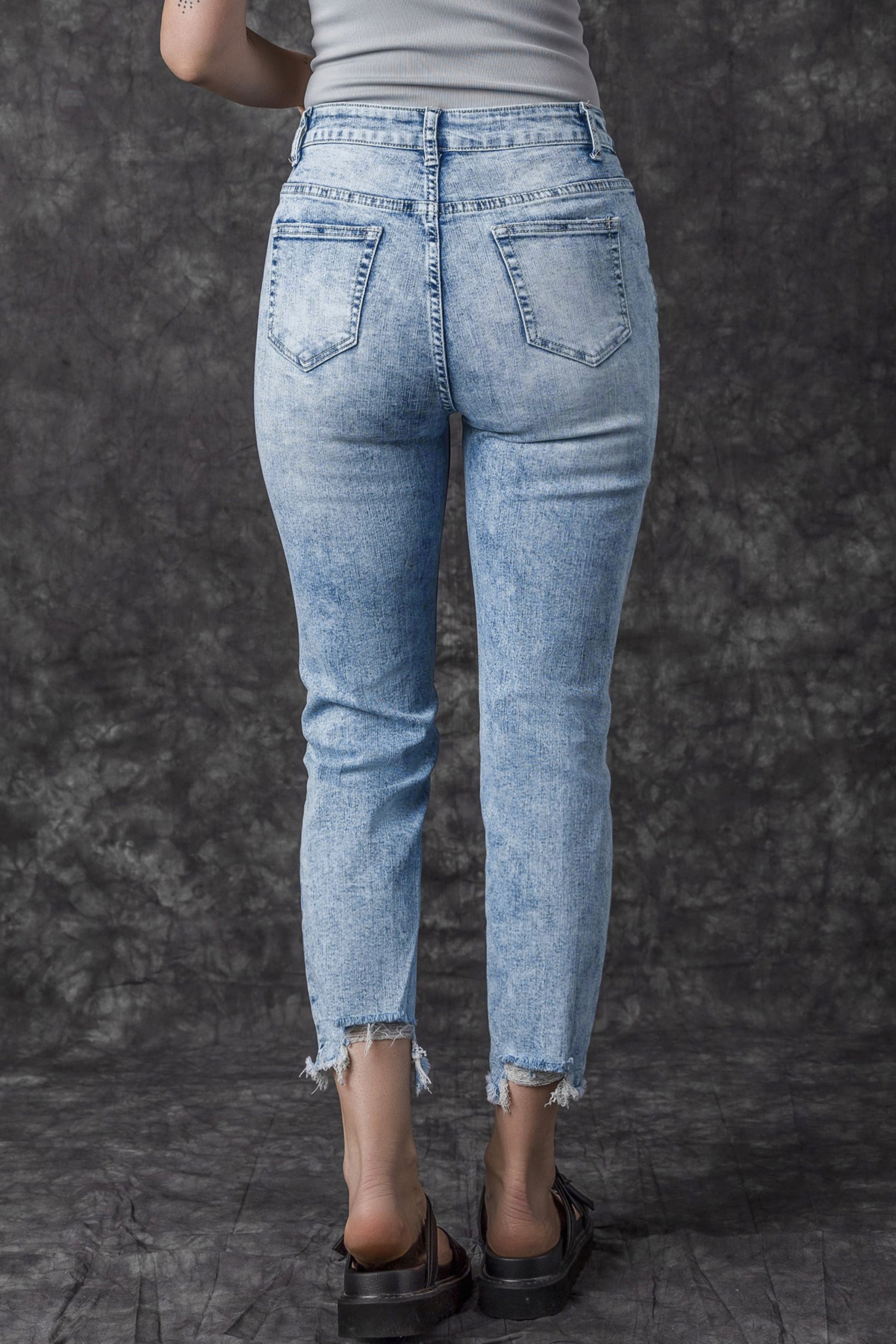 Sky Blue Acid Wash Distressed Slim Fit Jeans Jeans JT's Designer Fashion