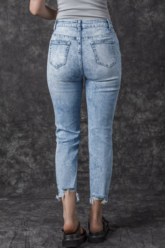 Sky Blue Acid Wash Distressed Slim Fit Jeans Jeans JT's Designer Fashion