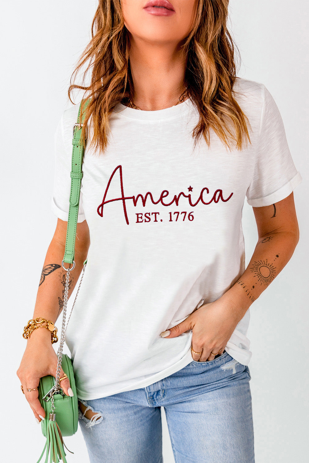 White America EST.1776 Embroidered Graphic Tee Graphic Tees JT's Designer Fashion