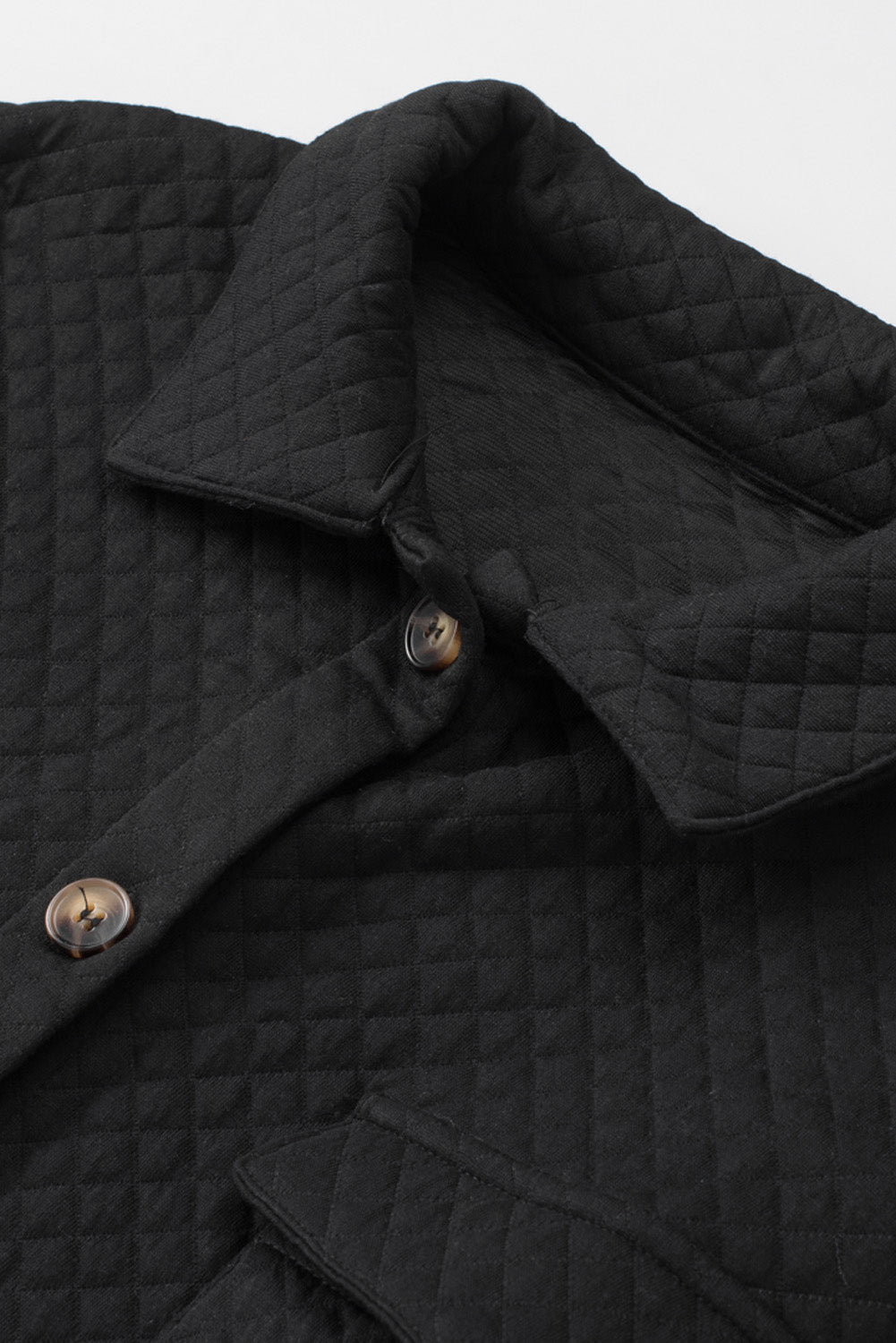 Black Retro Quilted Flap Pocket Button Shacket Jackets JT's Designer Fashion