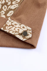 Brown Leopard Print Corduroy Long Sleeve Jacket Jackets JT's Designer Fashion