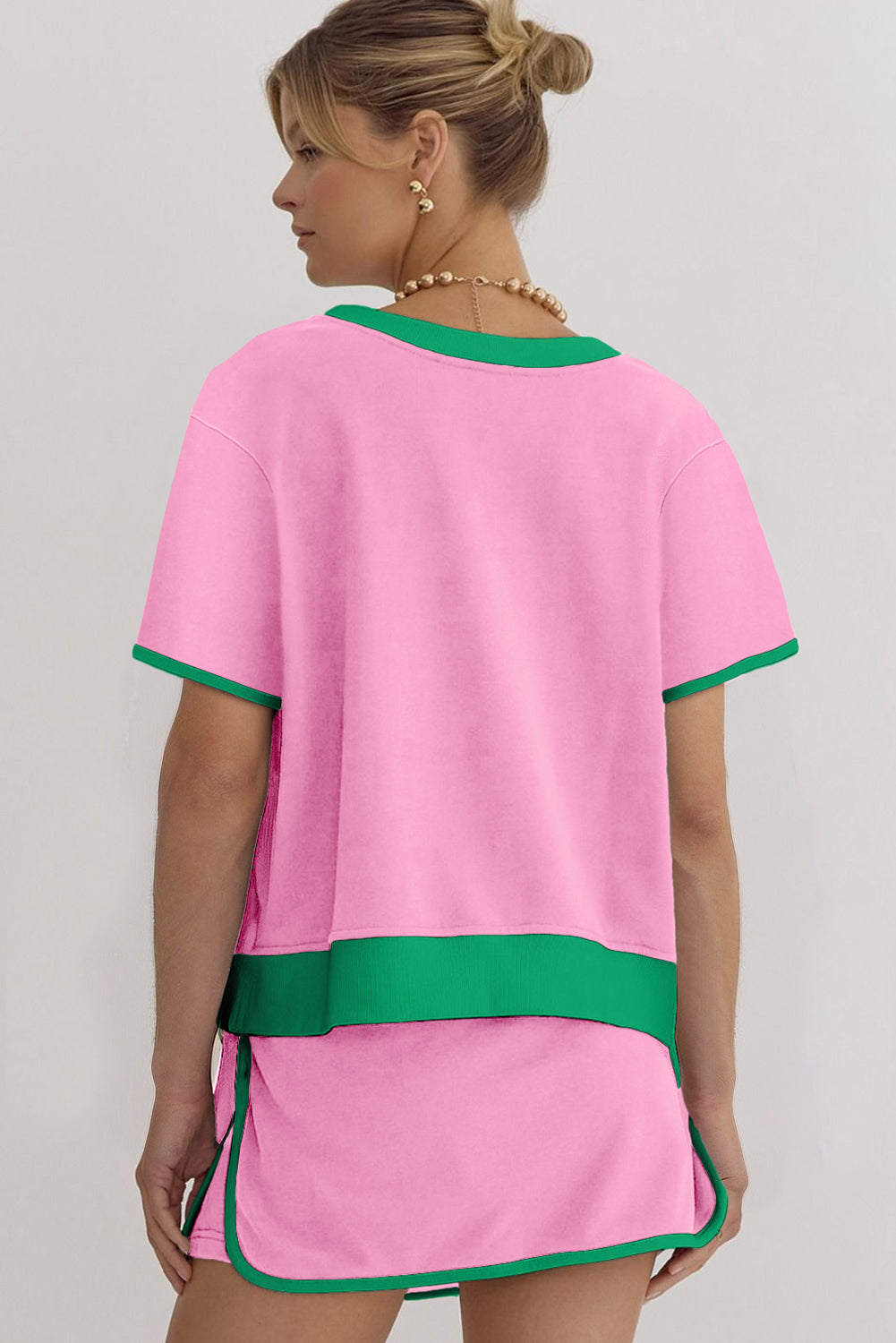 Bonbon Colorblock Edge Drop Shoulder T Shirt and Skort 2Pcs Set Short Sets JT's Designer Fashion