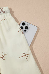 White Bow Print Lace Drawstring Casual Shorts Casual Shorts JT's Designer Fashion