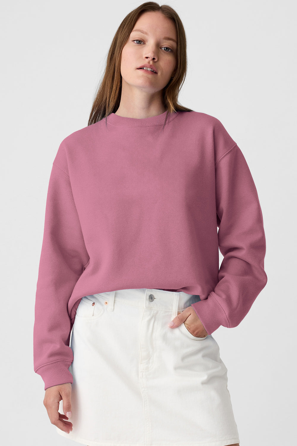 Meadow Mauve Solid Fleece Lined Drop Shoulder Terry Sweatshirt Sweatshirts & Hoodies JT's Designer Fashion