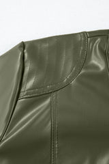 Sage Green Solid Faux Leather Zipper Slim Fit Bomber Jacket Jackets JT's Designer Fashion