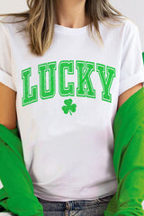 White Lucky Graphic St. Patricks Tee Graphic Tees JT's Designer Fashion