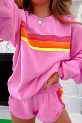 Bonbon Striped Accent Pullover and Shorts Two Piece Casual Set Short Sets JT's Designer Fashion