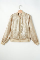 Pale Khaki Metallic Zip up Baseball Jacket Jackets JT's Designer Fashion
