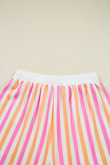 Pink Stripe Drop Shoulder Half Sleeve Loose Tee and Shorts Casual Set Short Sets JT's Designer Fashion