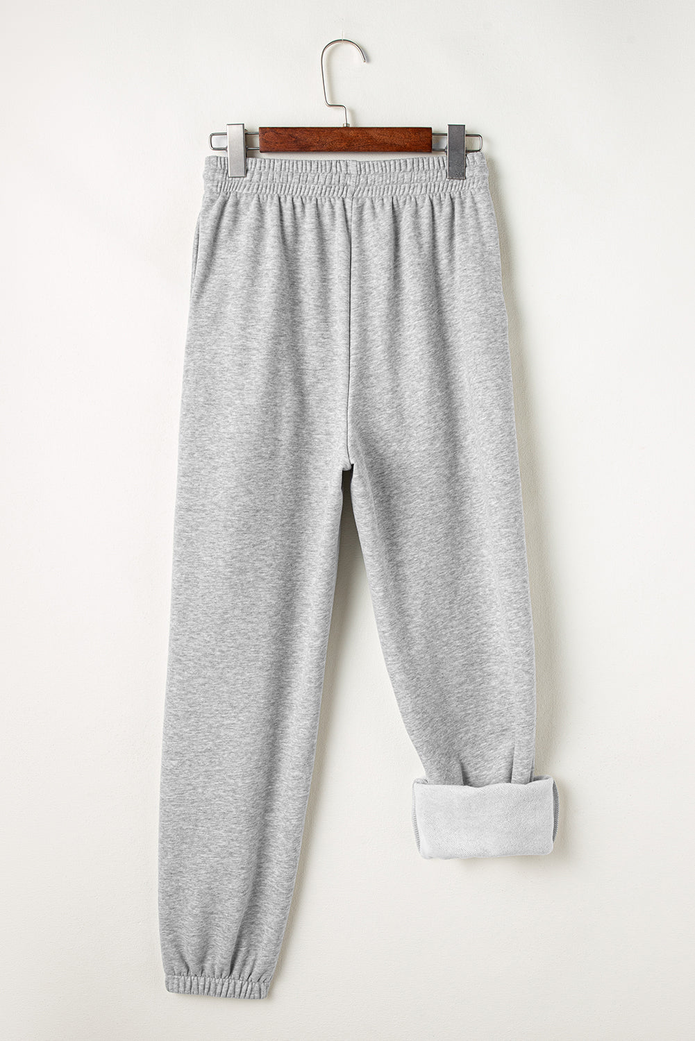 Light Grey Solid Color Fleece Lined Drawstring Waist Joggers Pants & Culotte JT's Designer Fashion