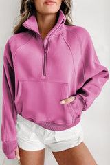 Bonbon Fleece Lined Zip Up Stand Collar Thumbhole Sleeve Sweatshirt Sweatshirts & Hoodies JT's Designer Fashion
