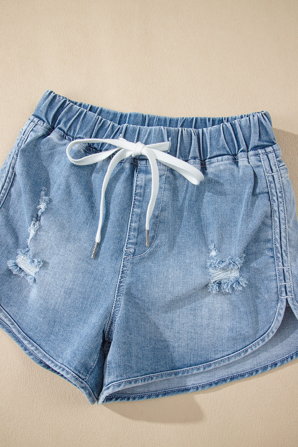 Myosotis Drawstring High Waist Distressed Denim Shorts Denim Shorts JT's Designer Fashion