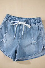 Myosotis Drawstring High Waist Distressed Denim Shorts Denim Shorts JT's Designer Fashion