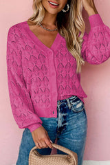 Rose Lightweight Buttoned Front Crochet Cardigan Cardigans JT's Designer Fashion