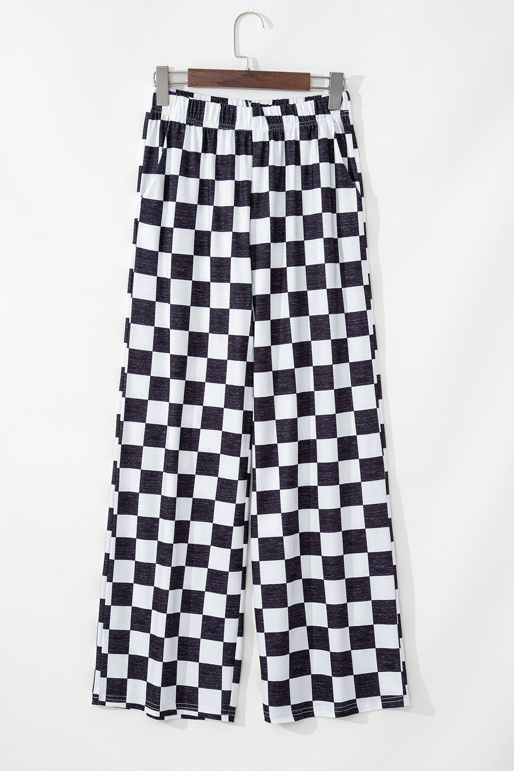 Black 2-Tone Checked Print High Waist Wide Leg Pants Pants & Culotte JT's Designer Fashion