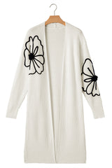 Beige Flower Embroidered Drop Shoulder Open Front Duster Cardigan Cardigans JT's Designer Fashion