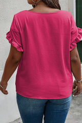 Bright Pink Ruffled Short Sleeve Plus Size Top Plus Size JT's Designer Fashion