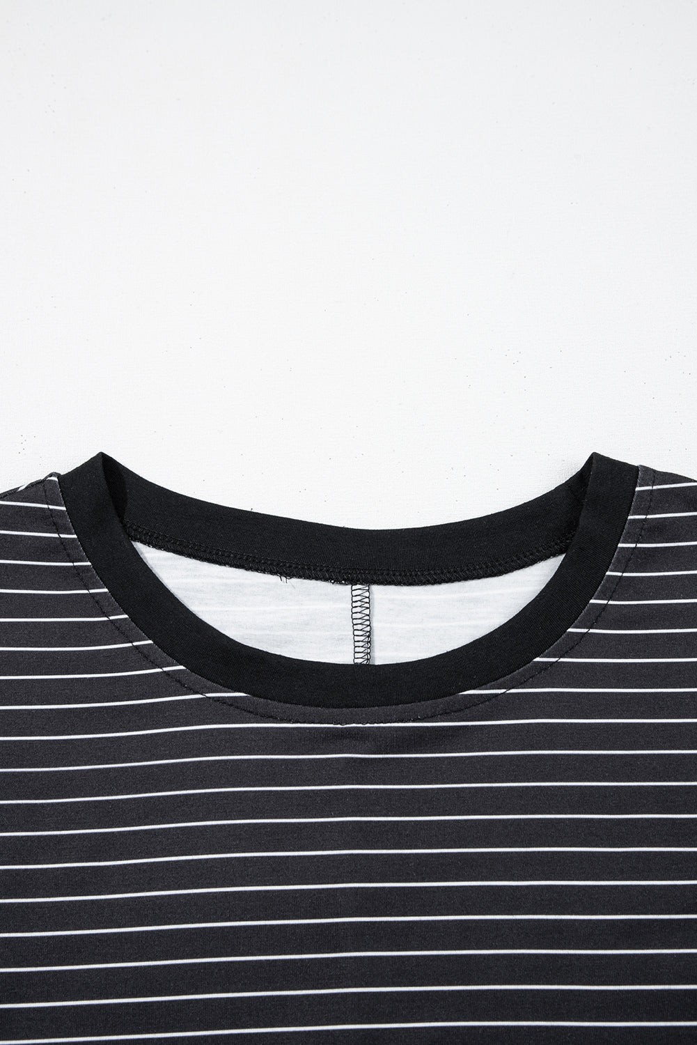 Black Stripe Ruffled Short Sleeve Crew Neck T Shirt Shift Mini Dress T Shirt Dresses JT's Designer Fashion