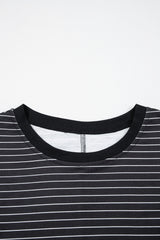 Black Stripe Ruffled Short Sleeve Crew Neck T Shirt Shift Mini Dress T Shirt Dresses JT's Designer Fashion