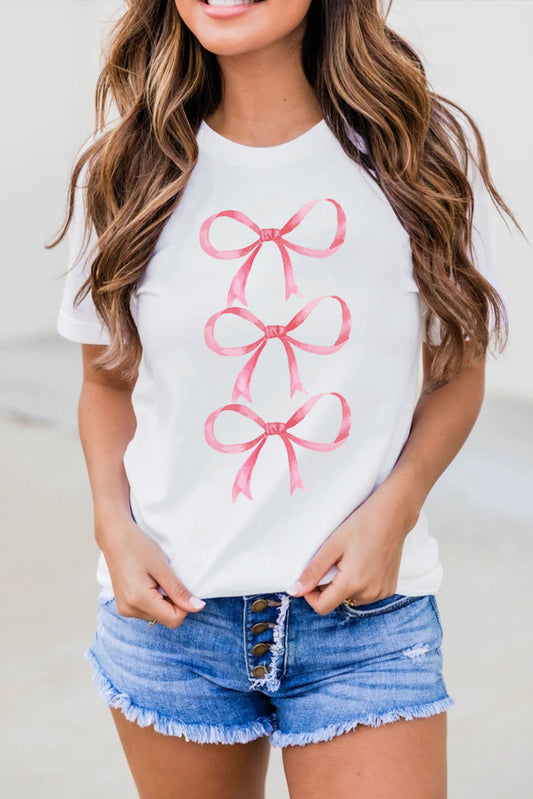 White Bow Ties Print Slim Fit O Neck Casual T Shirt Graphic Tees JT's Designer Fashion