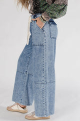 Ashleigh Blue Acid Wash Exposed Seam Drawstring Elastic Waistband Jeans Jeans JT's Designer Fashion