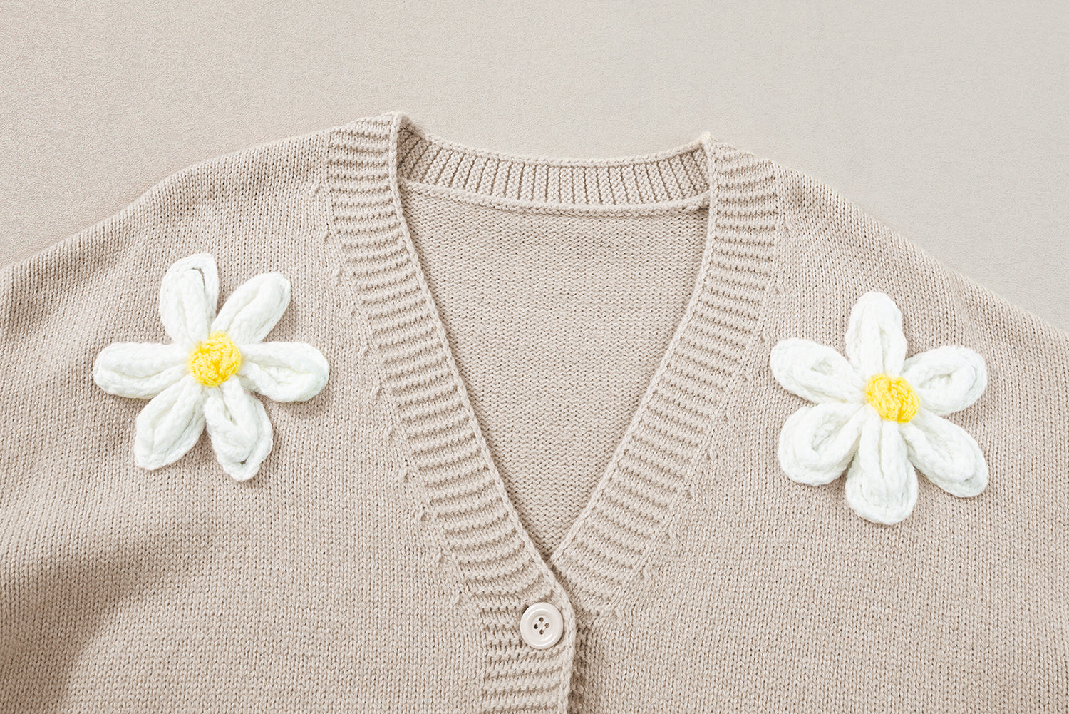 Parchment Elegant Flower Decor Button Front Cardigan Cardigans JT's Designer Fashion