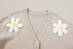 Parchment Elegant Flower Decor Button Front Cardigan Cardigans JT's Designer Fashion
