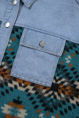 Blue Aztec Printed Denim Jacket Denim Jackets JT's Designer Fashion