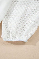 White Eyelet Patchwork High Low Hem V Neck Oversized Top Long Sleeve Tops JT's Designer Fashion