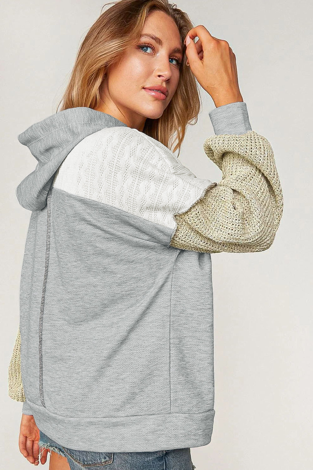 Gray Colorblock Patchwork Pullover Hoodie Sweatshirts & Hoodies JT's Designer Fashion