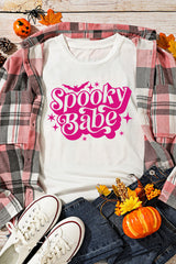 White Spooky Babe Bat Print Halloween Crewneck T Shirt Graphic Tees JT's Designer Fashion