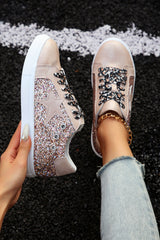 Gold Star Sequin Patchwork Leopard Lace-up Shoes Women's Shoes JT's Designer Fashion