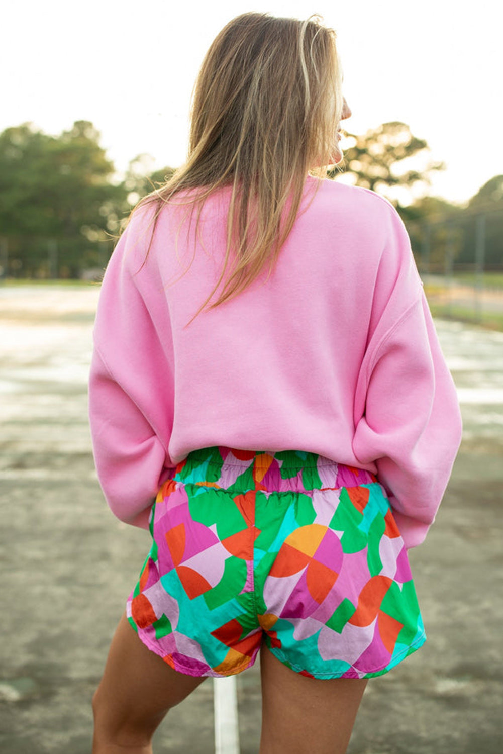 Green Abstract Print Smock Waist Casual Shorts Bottoms JT's Designer Fashion