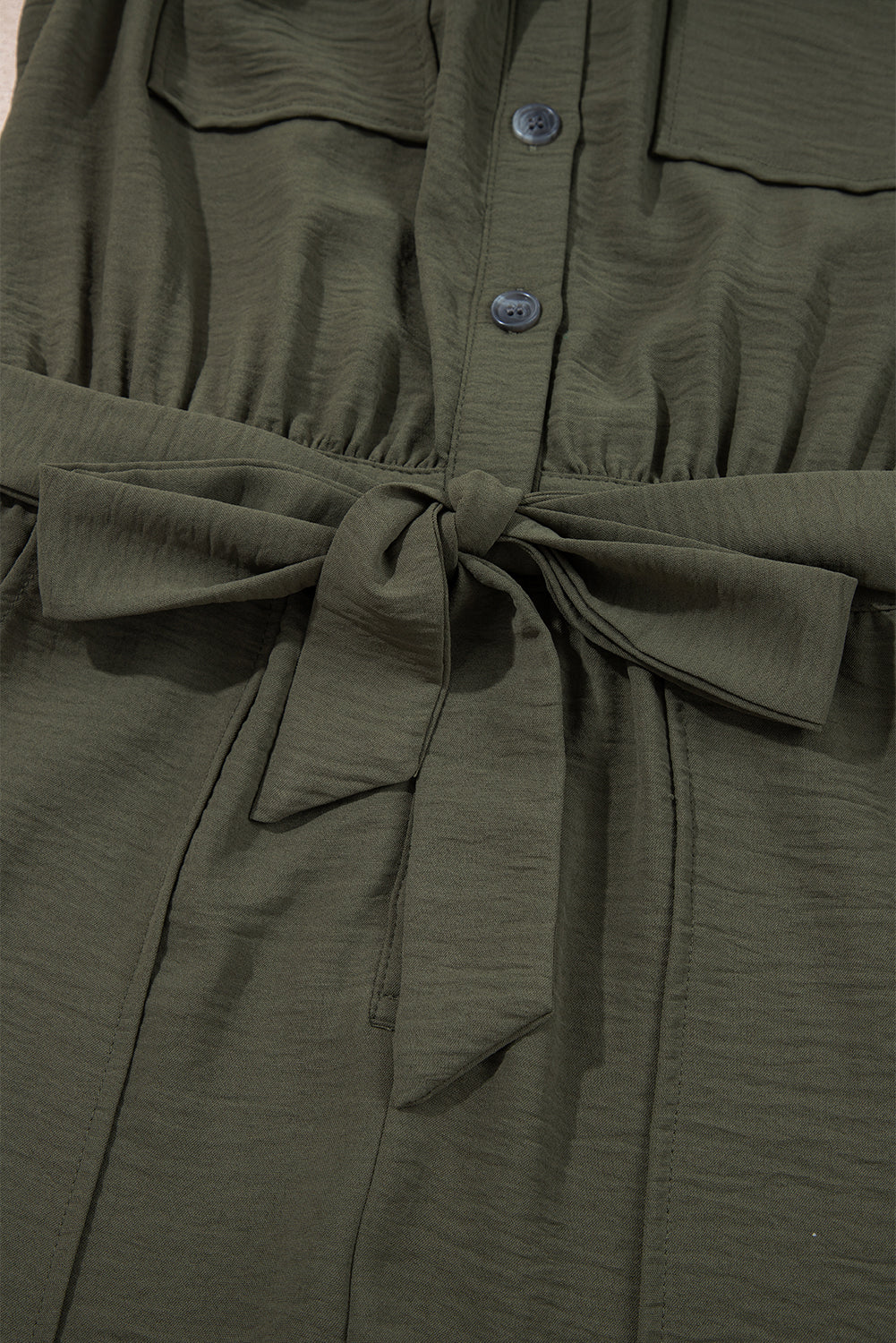 Moss Green Half Button Belted Utility Short Sleeve Jumpsuit Jumpsuits & Rompers JT's Designer Fashion