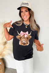 Black Bow Cow Head Graphic Western Fashion T Shirt Graphic Tees JT's Designer Fashion
