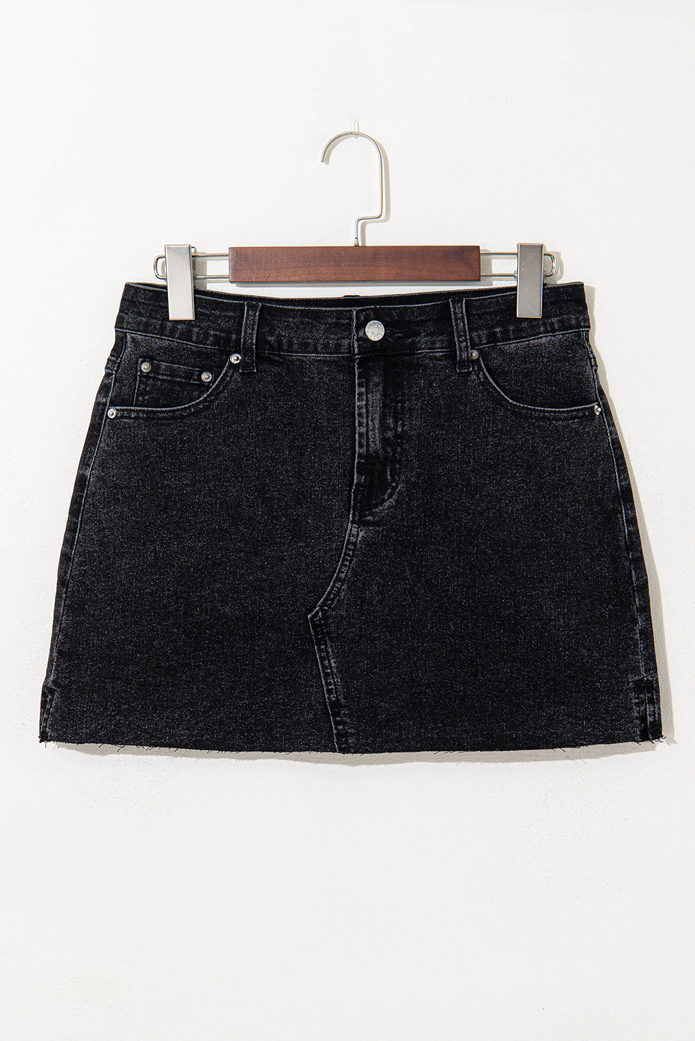 Carbon Grey Mineral Wash Ripped Raw Hem Denim Mini Skirt Skirts & Petticoat JT's Designer Fashion