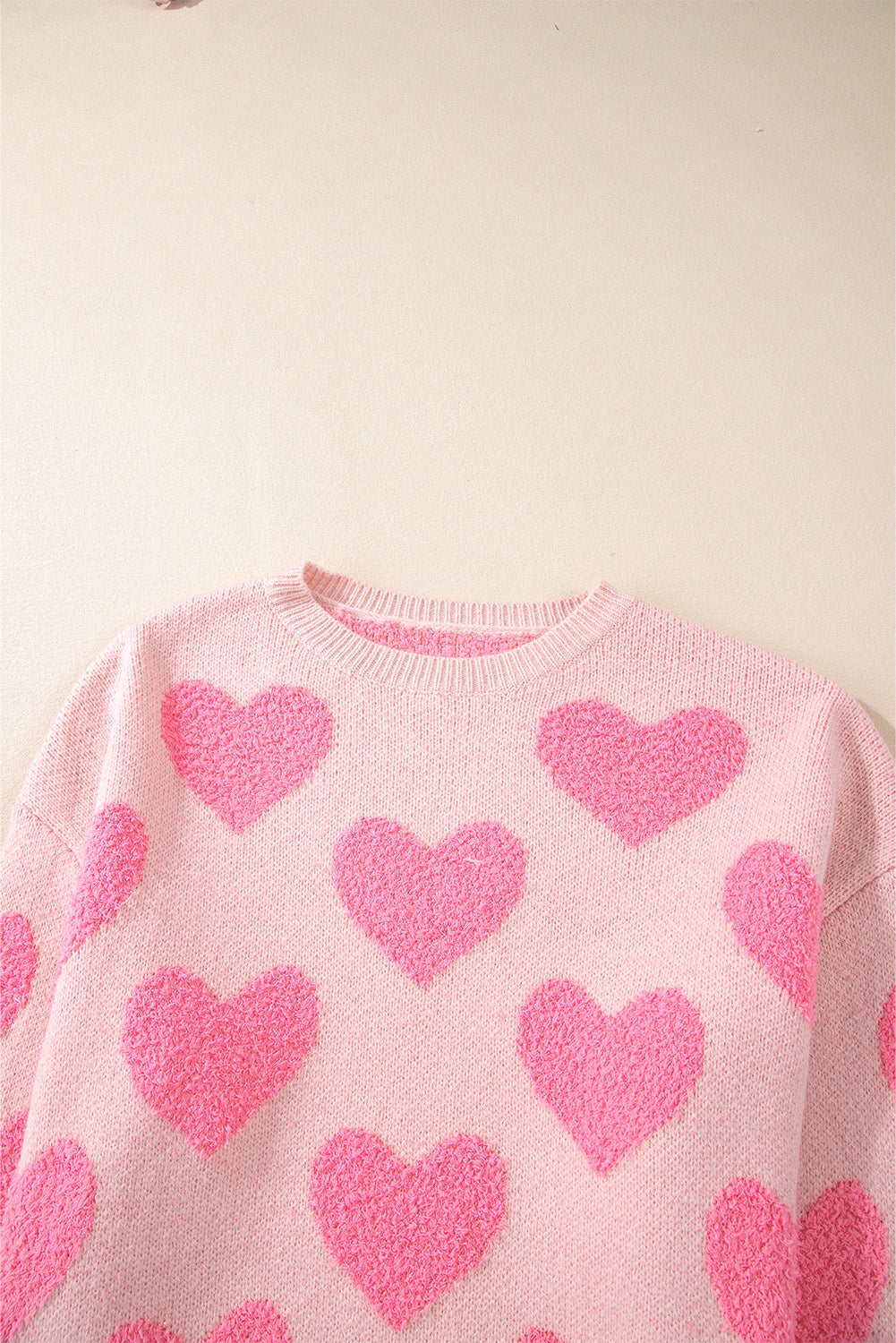 Light Pink Valentine's Day Heart Jacquard Knit Sweater Sweaters JT's Designer Fashion