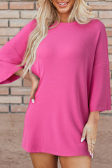 Rose Red Solid Color Loose Tunic Top and Slim Shorts Set Short Sets JT's Designer Fashion