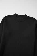 Black Solid Textured Knit Split Cuff Drop Shoulder Loose Sweater Sweaters JT's Designer Fashion