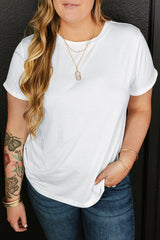 White Round Neck Rolled Sleeve Plus Size T-shirt Plus Size JT's Designer Fashion