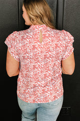 Pink Plus Size Floral Print Ruffled Sleeve Frilled Neck Blouse Plus Size Tops JT's Designer Fashion