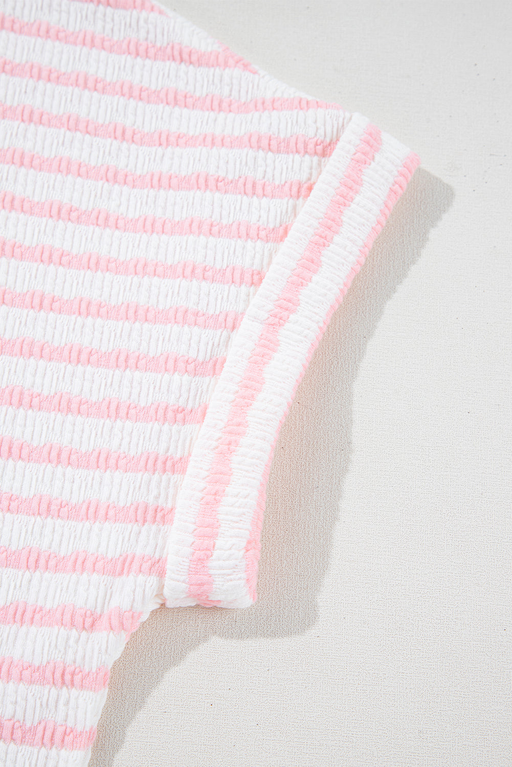 Pink Stripe Knitted Short Sleeve Top and Drawstring Shorts Set Short Sets JT's Designer Fashion