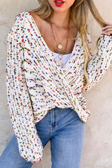 White Confetti Reversible Twist Sweater Sweaters JT's Designer Fashion