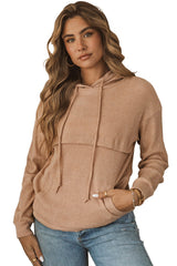 Waffle Knit Kangaroo Pocket Hooded Sweatshirt Sweatshirts & Hoodies JT's Designer Fashion
