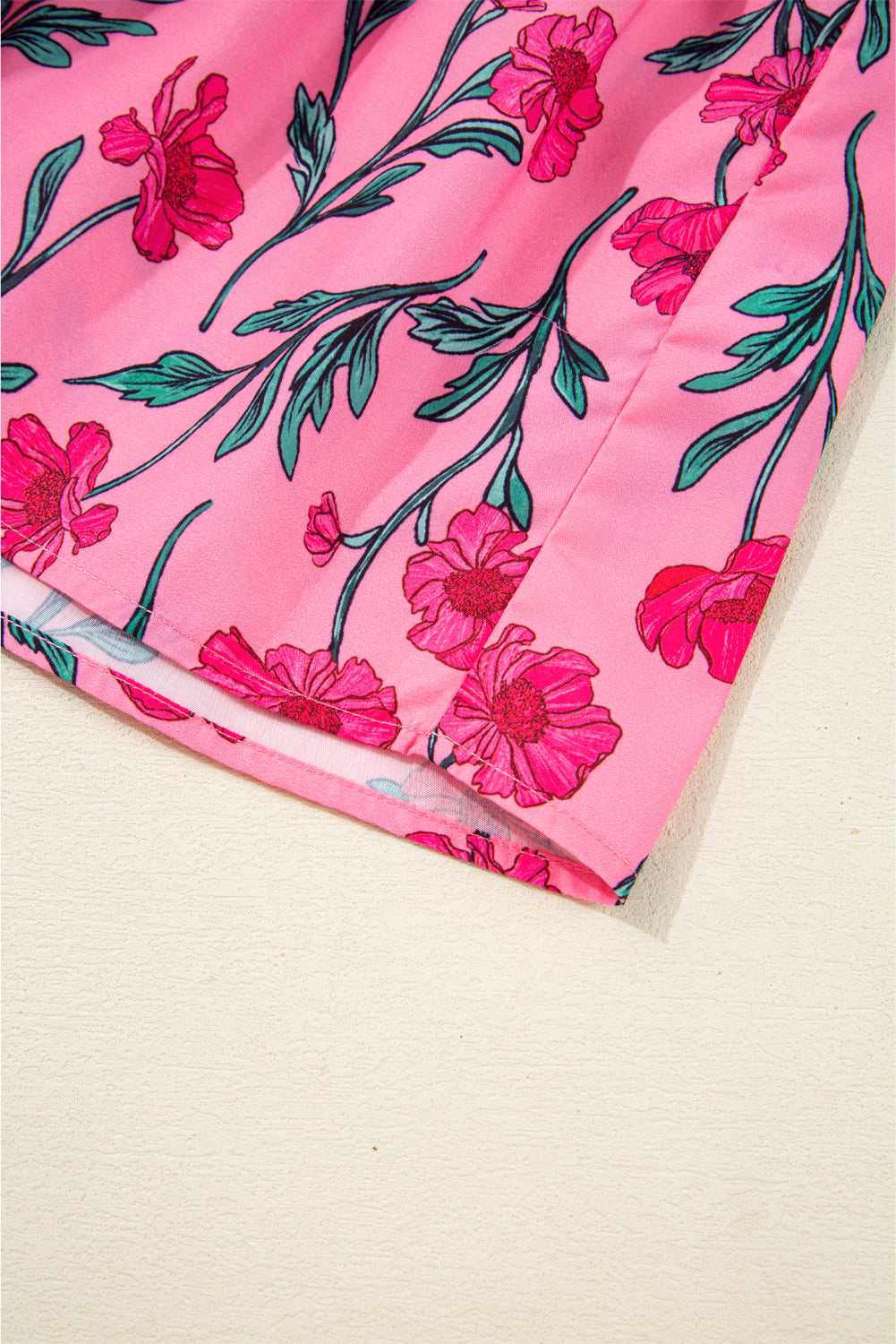 Pink Floral Contrast Neckline A-line Puff Sleeve Long Dress Maxi Dresses JT's Designer Fashion