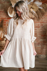 White Textured Ruffled Puff Sleeve Loose Dress Mini Dresses JT's Designer Fashion