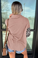 Dark Khaki Leopard Patched Twisted Ribbed Western Casual Shacket Jackets JT's Designer Fashion