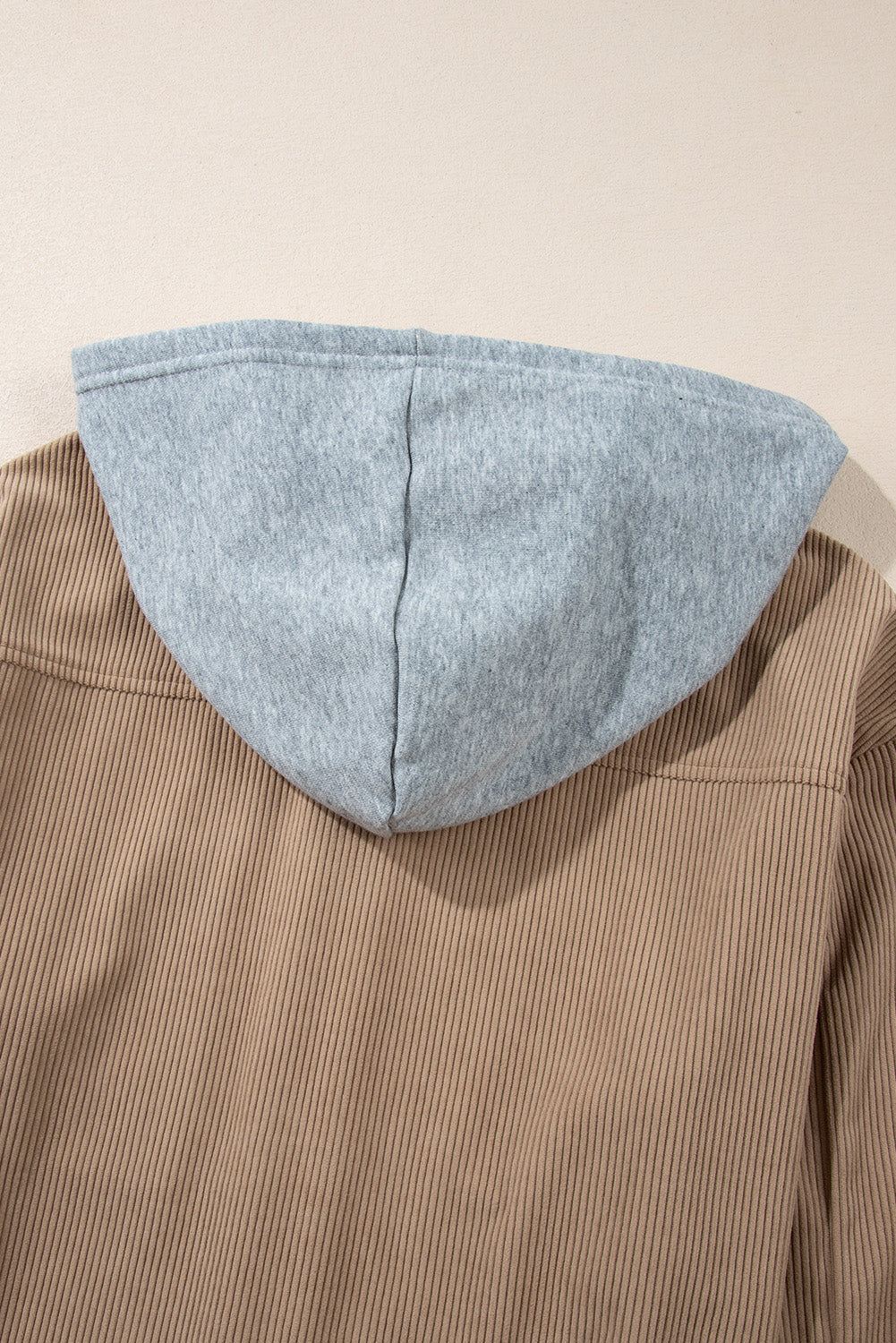 Pale Khaki Hooded Drawstring Pockets Corduroy Shacket Jackets JT's Designer Fashion