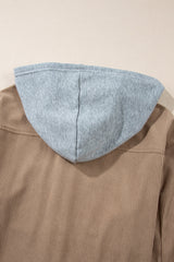 Pale Khaki Hooded Drawstring Pockets Corduroy Shacket Jackets JT's Designer Fashion